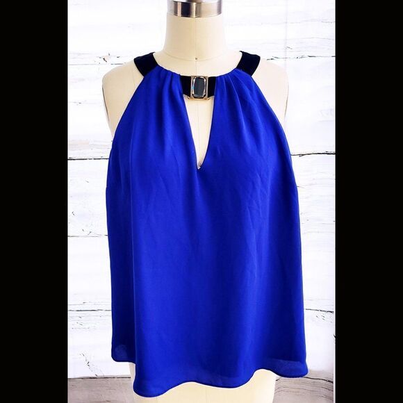 bebe Tops - Bebe royal blue Egyptian collar gray gem top